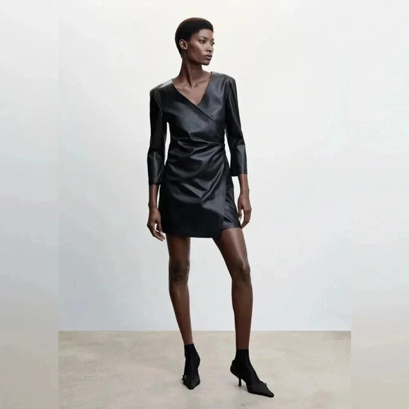 Mango Black Faux Leather Dress NWT - Picture 3 of 11